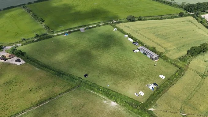 Aerial view of camping pitches at Martha's Down